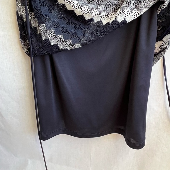 Navy Blue/Gray/White Striped Midi Dress with Unlined Bell Sleeves NWT Sz 10 - Picture 8 of 17